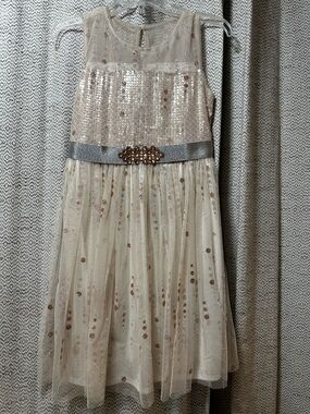 Bonnie Jean Ivory Glitter Tulle Dress with Gold Accents